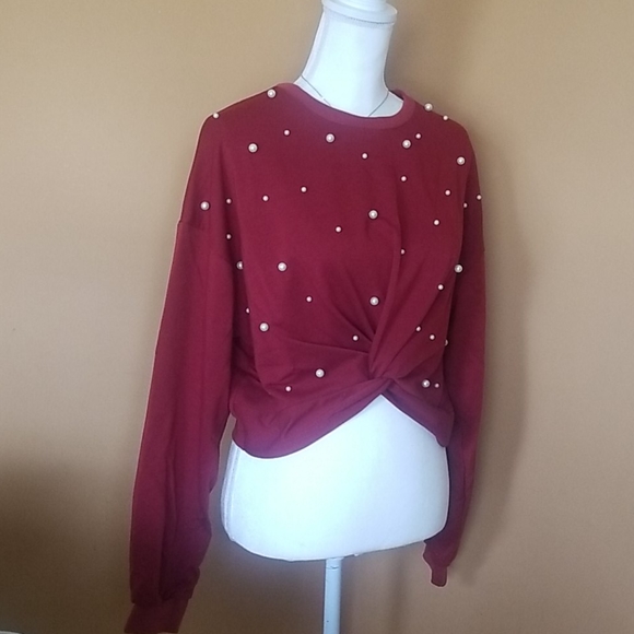 Twist Detail Beaded Decoration Sweatshirt- L - Picture 2 of 6